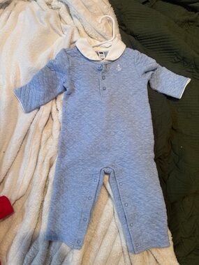 Janie and Jack Light Blue Quilted Anchor Footie